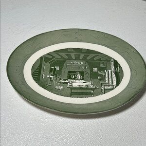 VTG 1960's Colonial Homestead By Royal Oval Platter Green Homer Laughlin